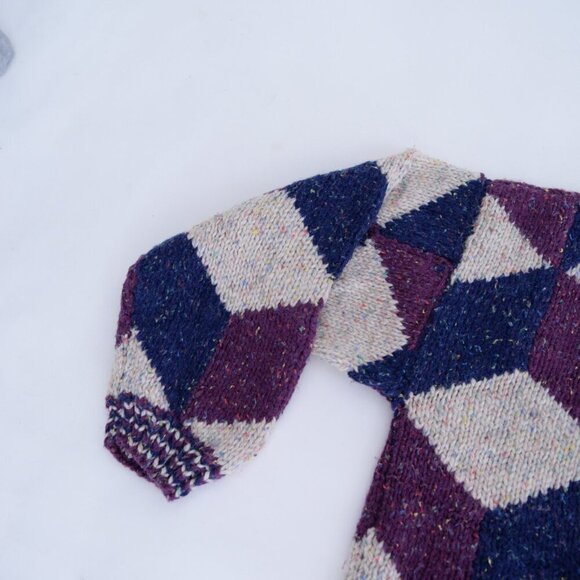 Taupe Purple Navy Argyle Gramacore Knit Crewneck Preppy Sweater M - Picture 8 of 11